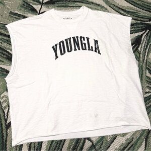 YoungLa Huge Cut-Offs Tank White Graphic Muscle Tee Size Large